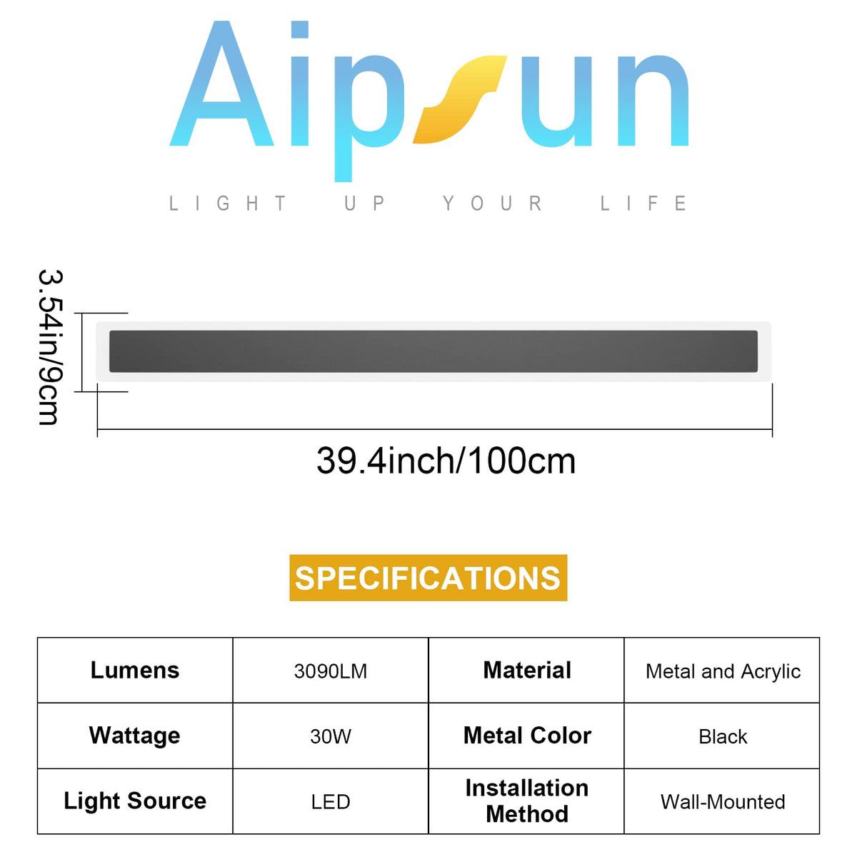 Aipsun Outdoor Wall Sconces 39.4in LED Modern Porch Patio Wall Light ...