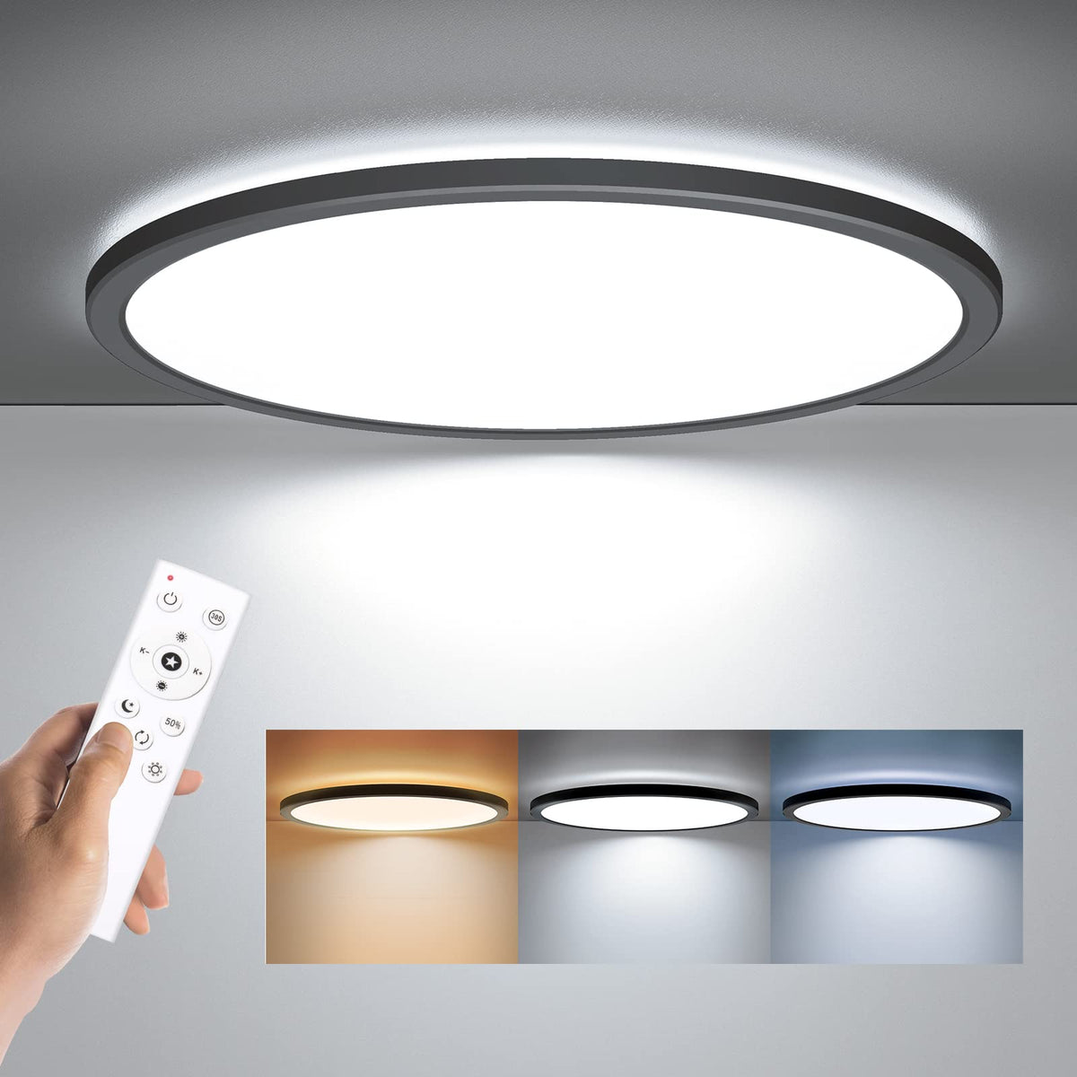 lightania 15 inch flush mount ceiling light with remote control