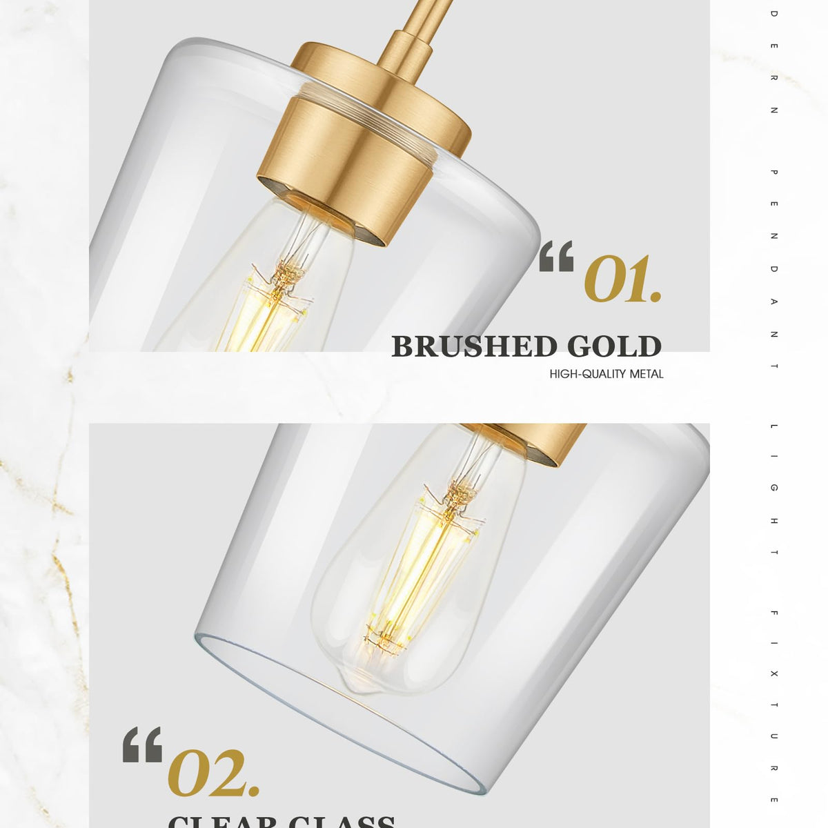 Audickic 2-Pack Pendant Lights For Kitchen Island – 8-Inch Clear Glass Globe With Brushed Gold Finish, Adjustable Height, Modern Brass Lighting For Bathroom, Dining & More (AD-22280-2PL-GD)