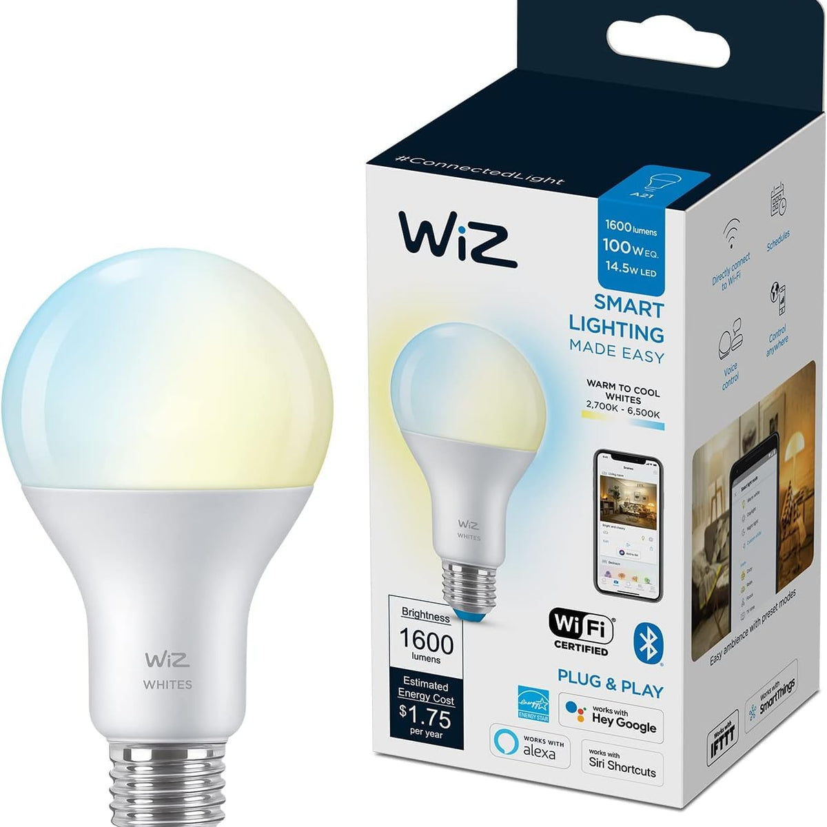 WiZ Connected 100W A21 Tunable White LED Smart Bulb 1-Pack - E26 