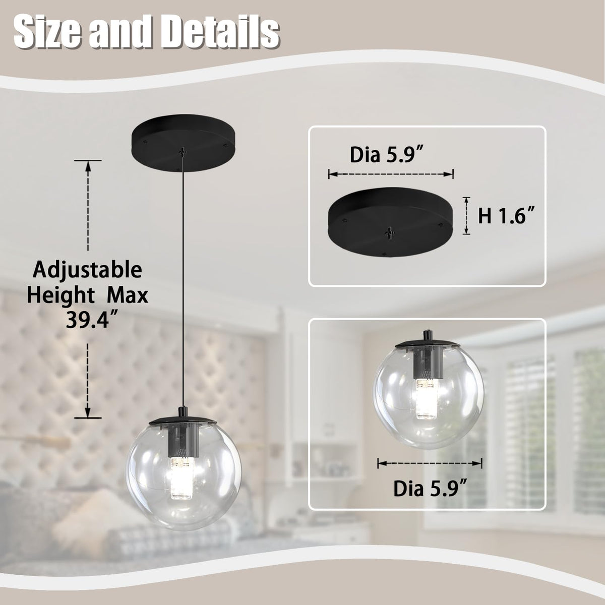 ykolupty 3-Light Small Chandelier LED Modern Glass Globe Pendant Light ...