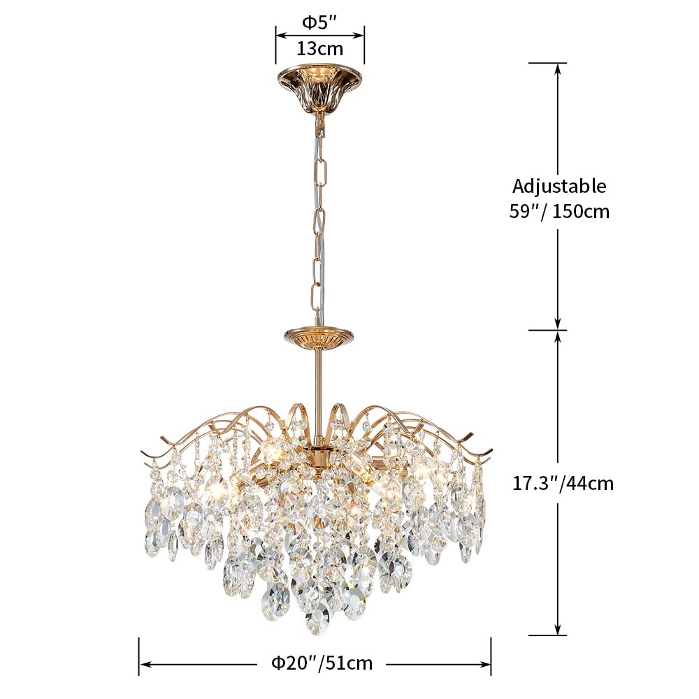 SM Saint Mossi 5-Light Gold Crystal Chandelier, Modern Pendant Light ...