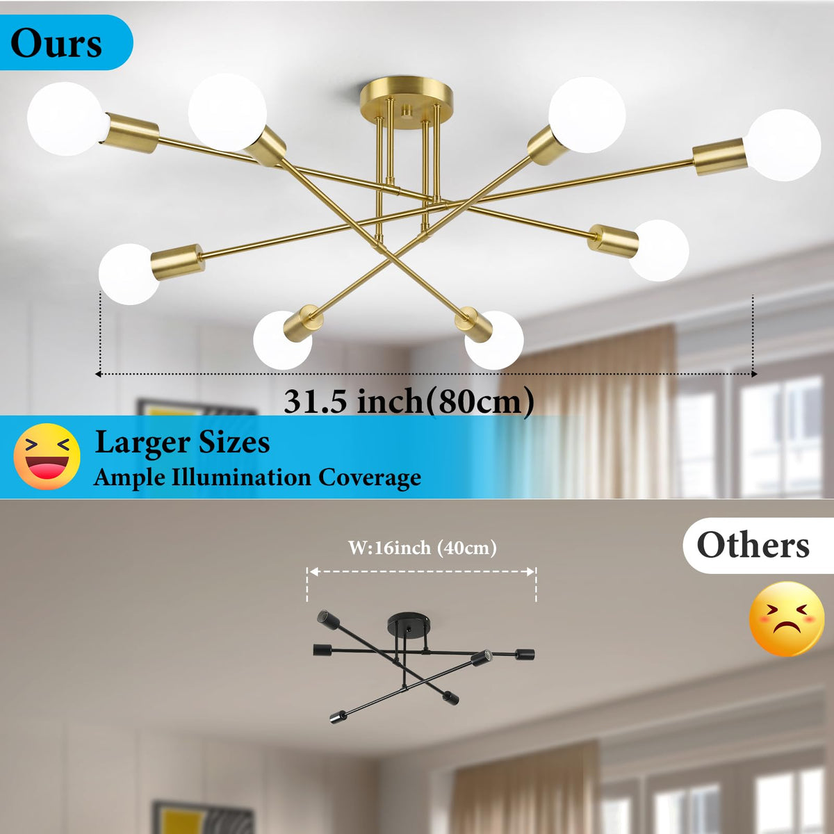 Modern Sputnik Chandelier 8-Light Industrial Ceiling Lights Fixture 32 ...