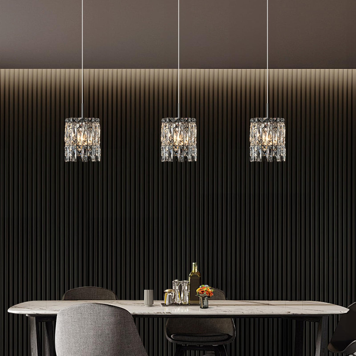 Nisidun Modern K9 Crystal Pendant Lights Kitchen Island Chrome Chandel ...