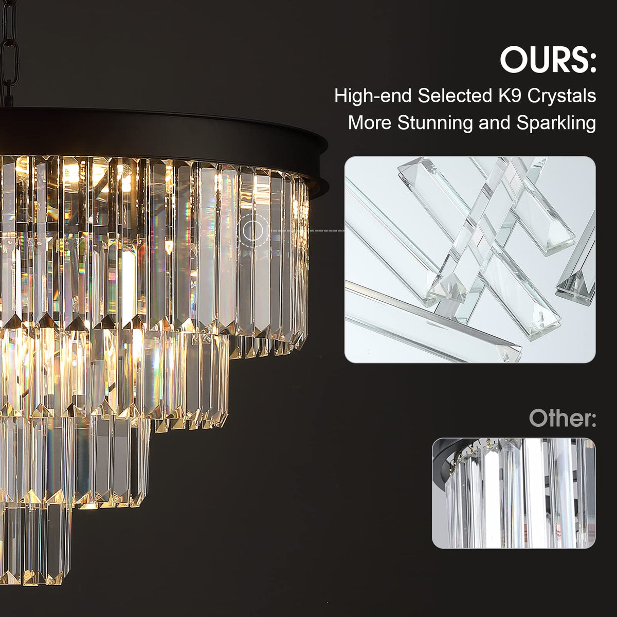 A AXILIXI Modern Crystal Chandelier, 24" Round, Adjustable, K9 Crystal ...