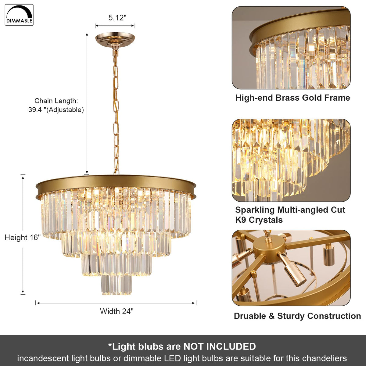 A AXILIXI Modern Crystal Chandelier, 24" Gold Raindrop 12-Light Pendan ...
