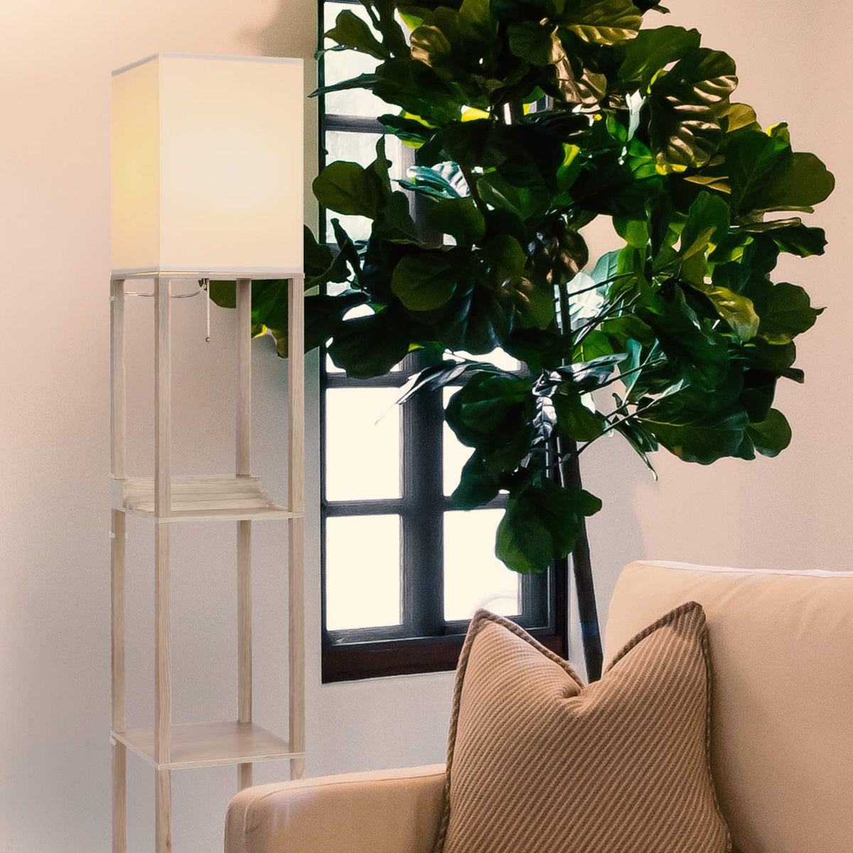 Brightech Maxwell Charger Floor Lamp with USB Ports, Rustic Wood, Mode ...