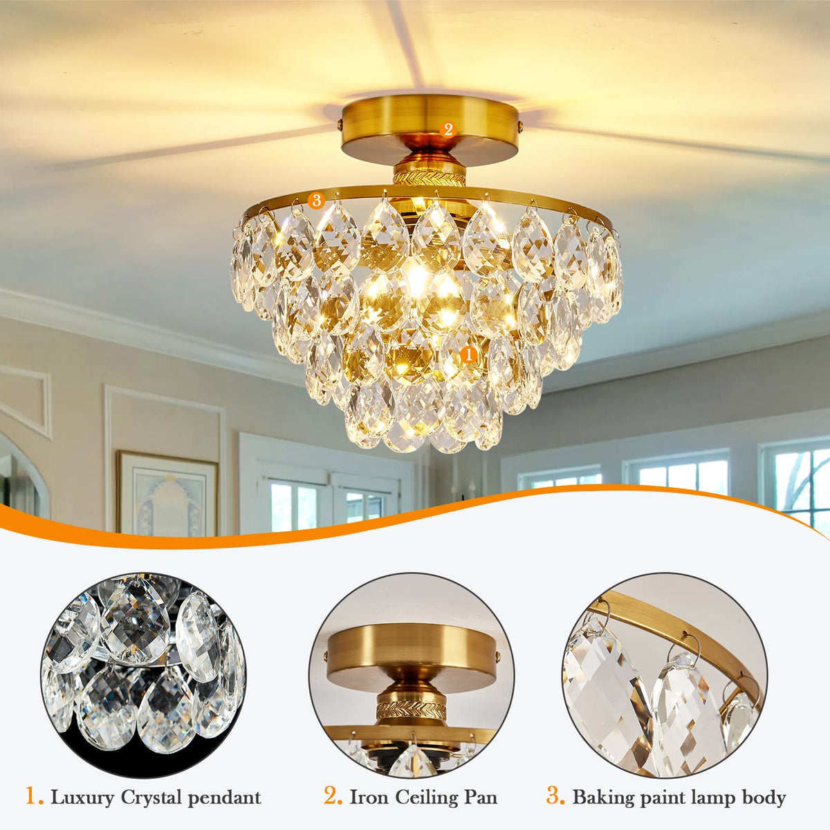 YYJLX Modern E26 Small Crystal Chandelier Semi Flush Mount Ceiling ...