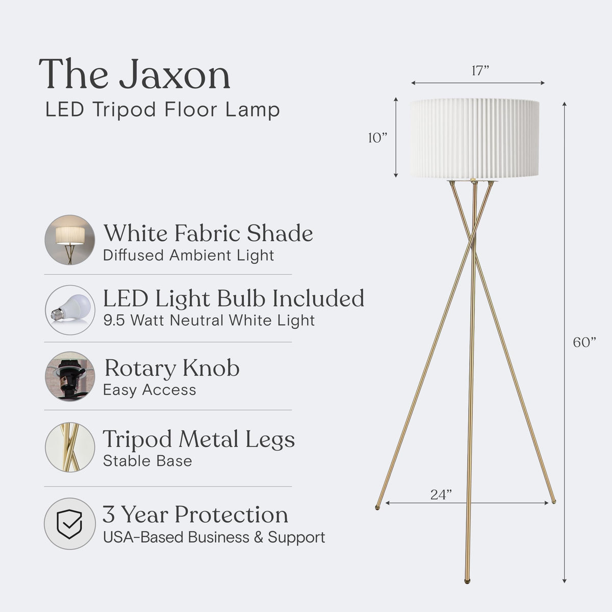 Brightech Jaxon LED Floor Lamp, Modern Brass Tripod Design, Pleated Dr ...