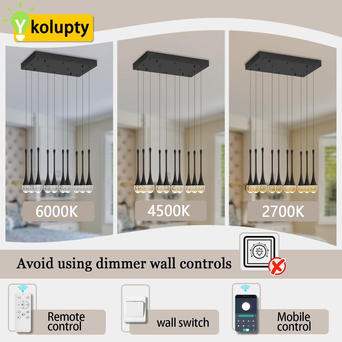 ykolupty Rectangular Chandeliers for Living Room Black Dining Room ...