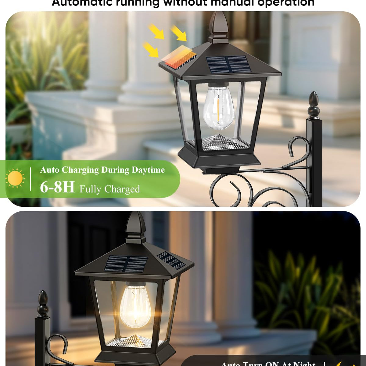TOWPONICS 2-Pack Solar Lights With Plant Stands – 40.75 Inch Outdoor Floor Lamp, IP65 Waterproof, Dusk To Dawn, 8-12 Hours Lighting For Patio, Deck, Garden