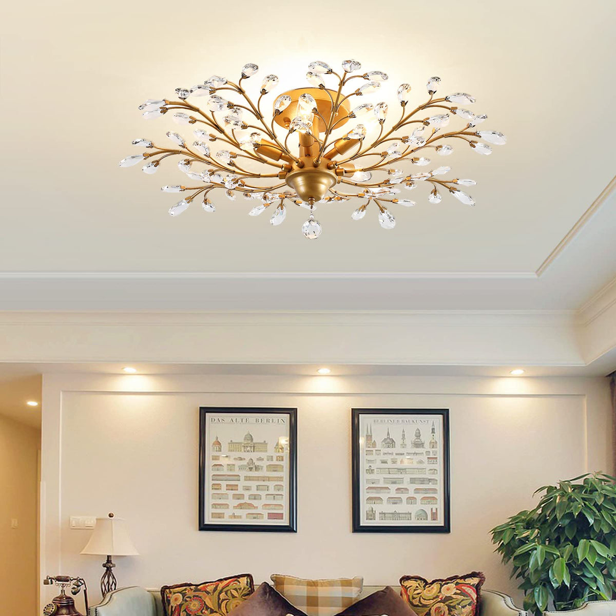 Garwarm Vintage K9 Crystal Chandelier Pendant Light 5-Light Gold Ceili ...
