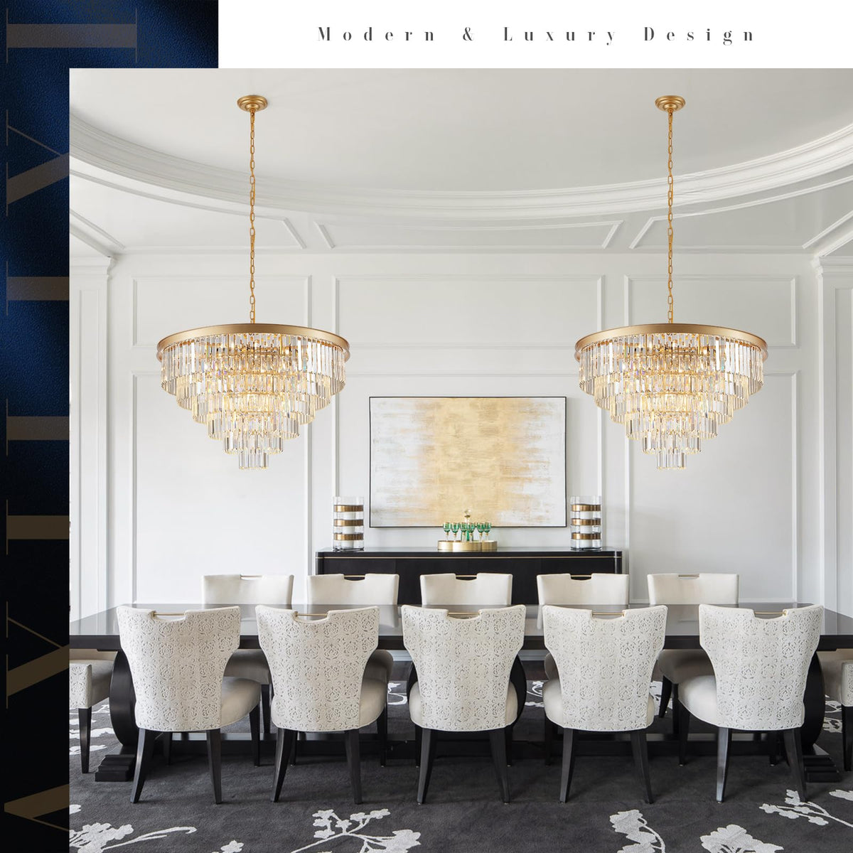 A AXILIXI Modern Gold Crystal Chandelier 35in 5-Tier K9 Metal Light Fi ...