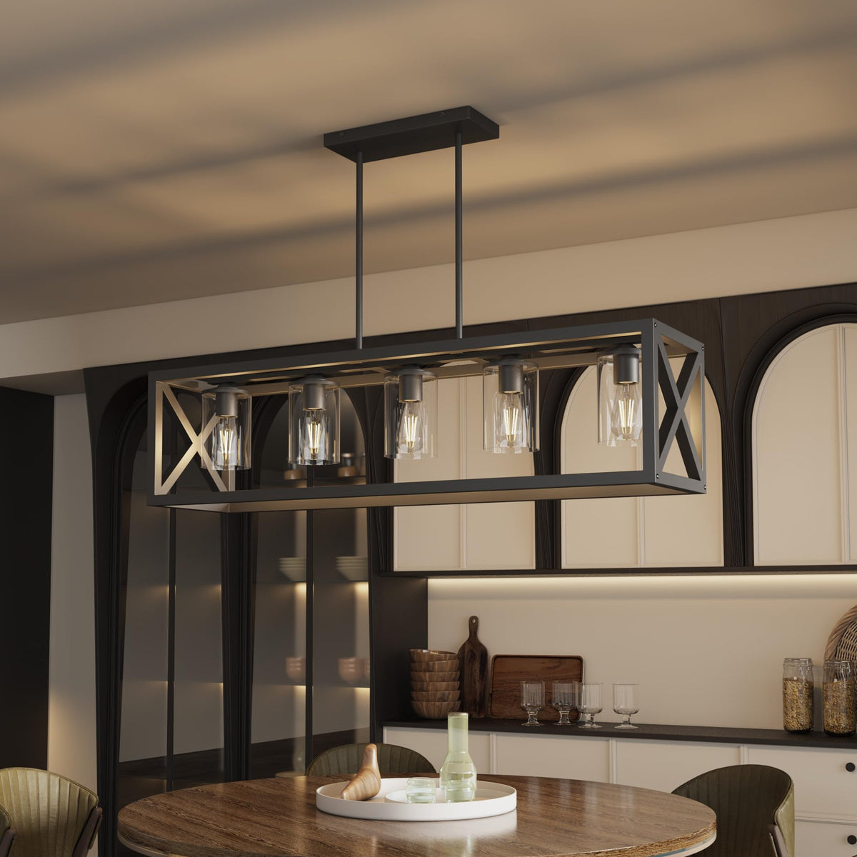 Espird Farmhouse Dining Room Light Fixture - 5 Light Matte Black ...