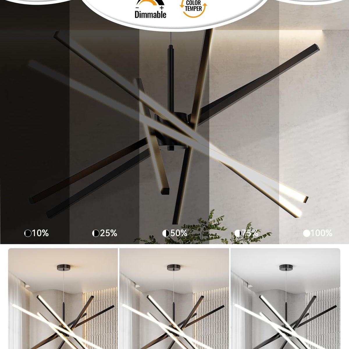 Modern Sputnik Chandelier Ceiling 82W Led Gold Pendant Light Embedded ...