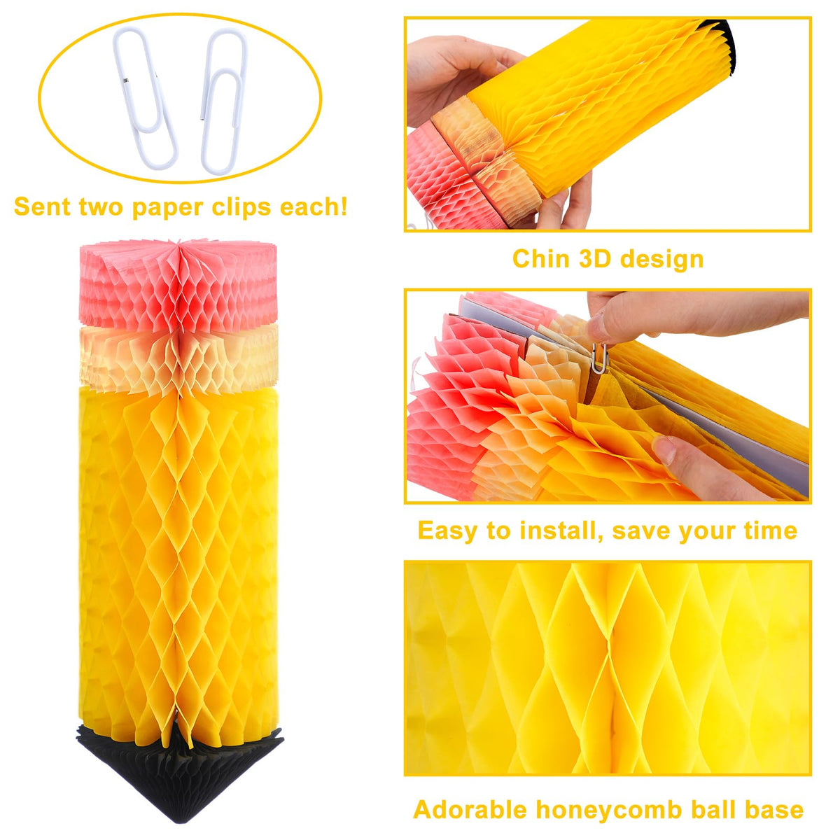 Retisee 12 Pcs Pencil Hanging Honeycomb Back To School Classroom Decor ...