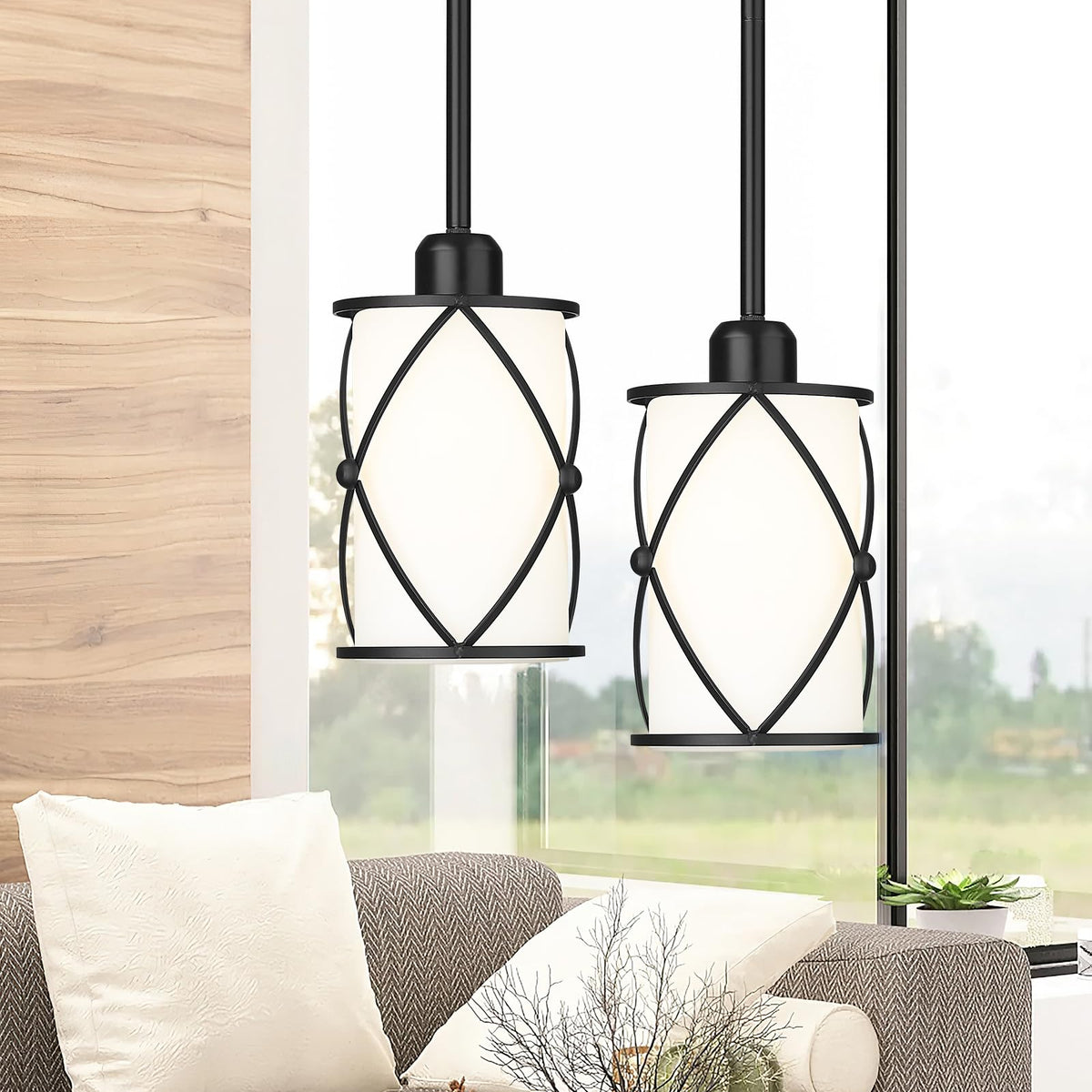 Osimir Black Glass Pendant Lights - Modern Kitchen Island Fixtures - 2 ...