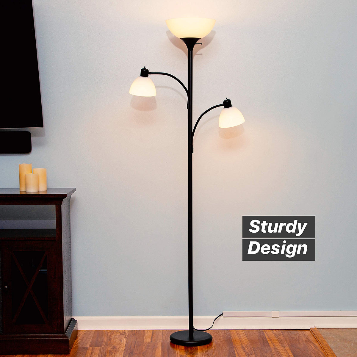 Brightech Sky Dome Double Led Floor Lamp - Dimmable Black Torchiere Wi ...
