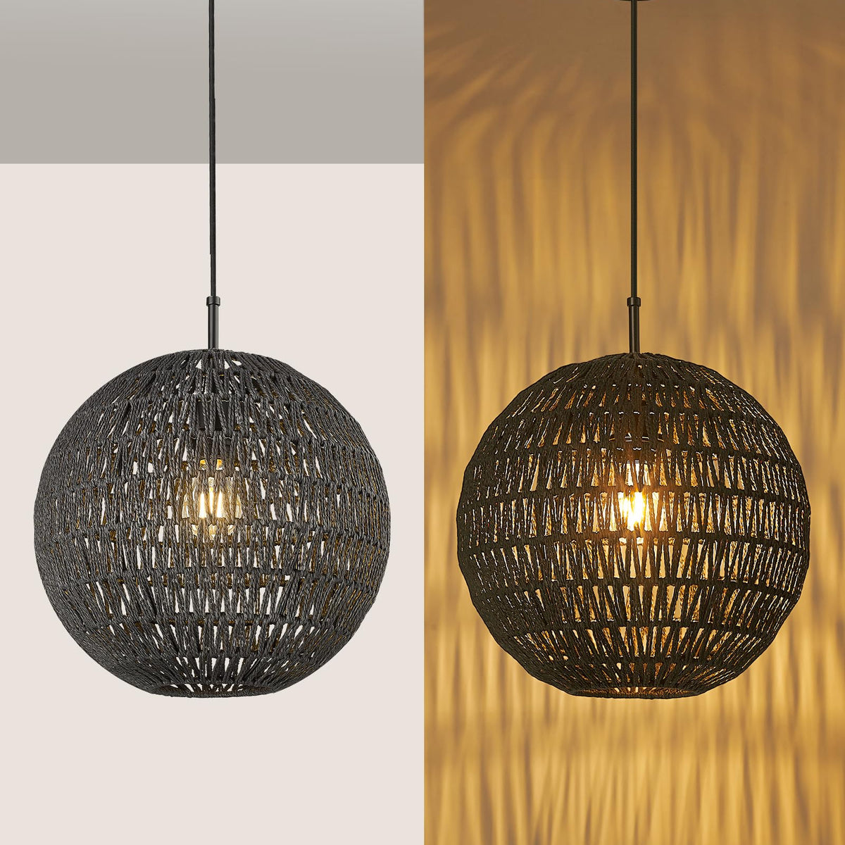 Buy ELYONA Boho Rattan Pendant Light | Modern Woven Chandelier for ...