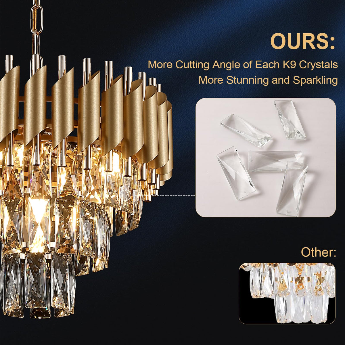 A AXILIXI Gold Crystal Chandelier 16” Modern 3-Tier Dimmable Flush Mou ...