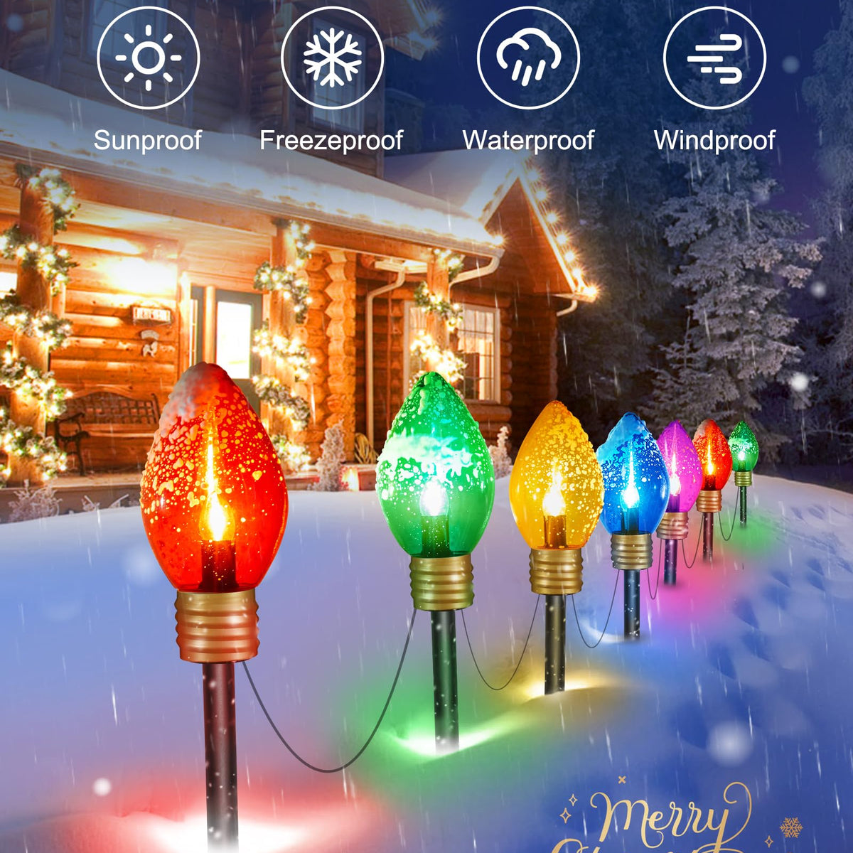 Brightown Jumbo C9 Christmas Lights - 8.5ft LED Multicolored Outdoor D ...