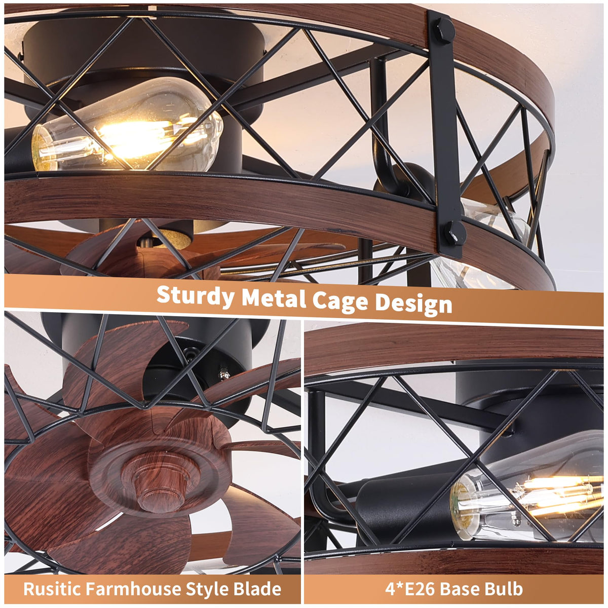 Redstar Retro Small Ceiling Fan With Light Remote Control, Ceiling Fan ...