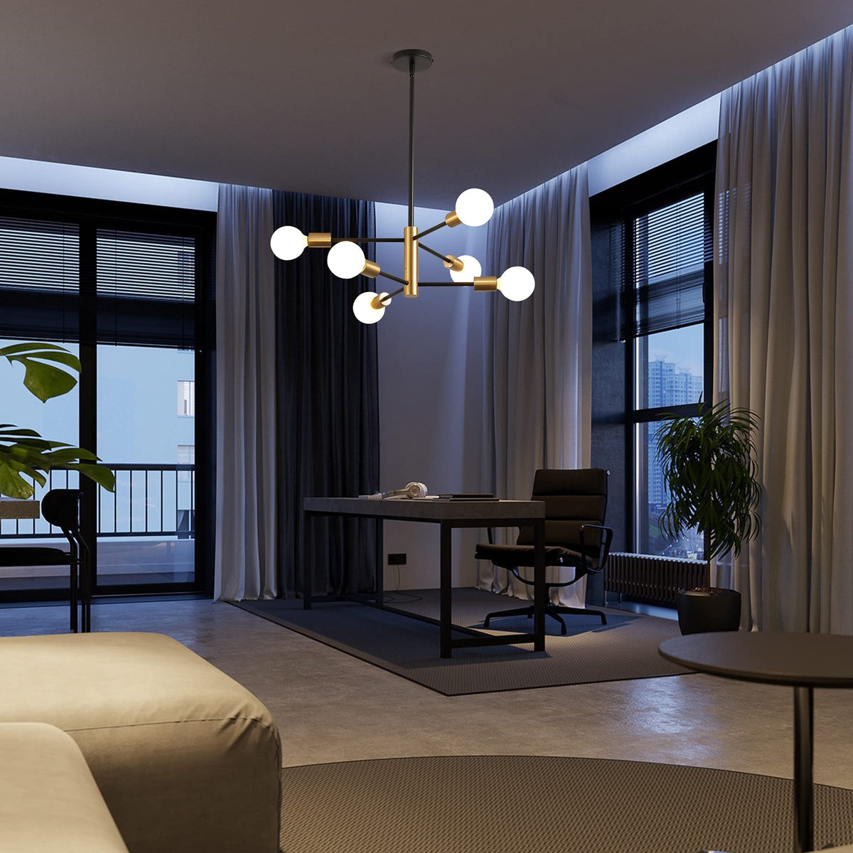 Kaisite Modern Sputnik Chandelier - 6 Light Chandelier With Height Adj ...