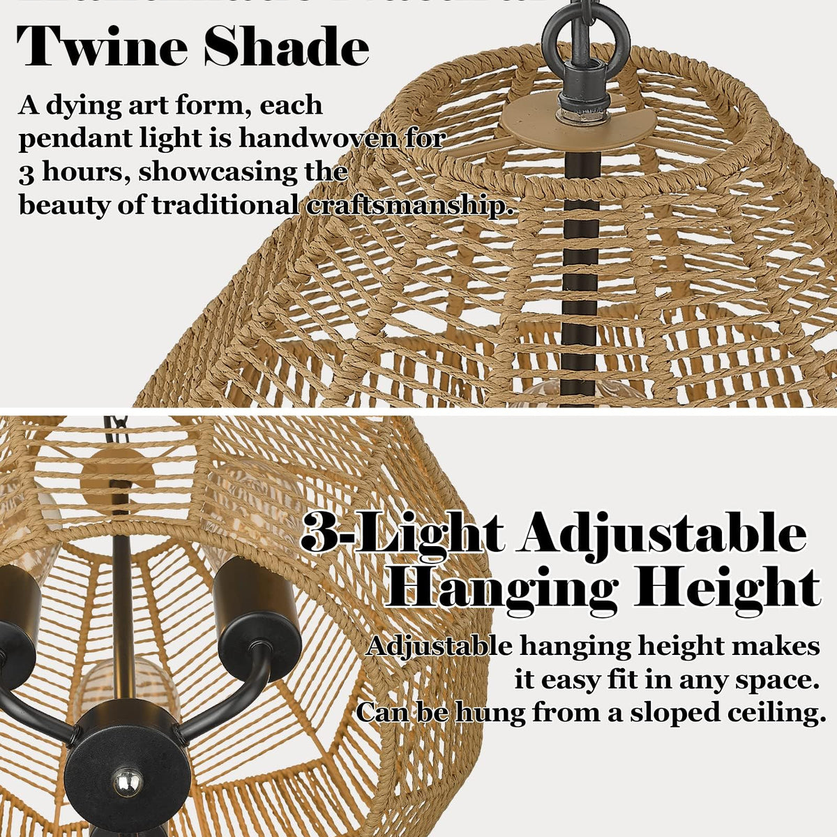 ELYONA 3-Light Boho Chandelier - Coastal Pendant Light for Dining ...