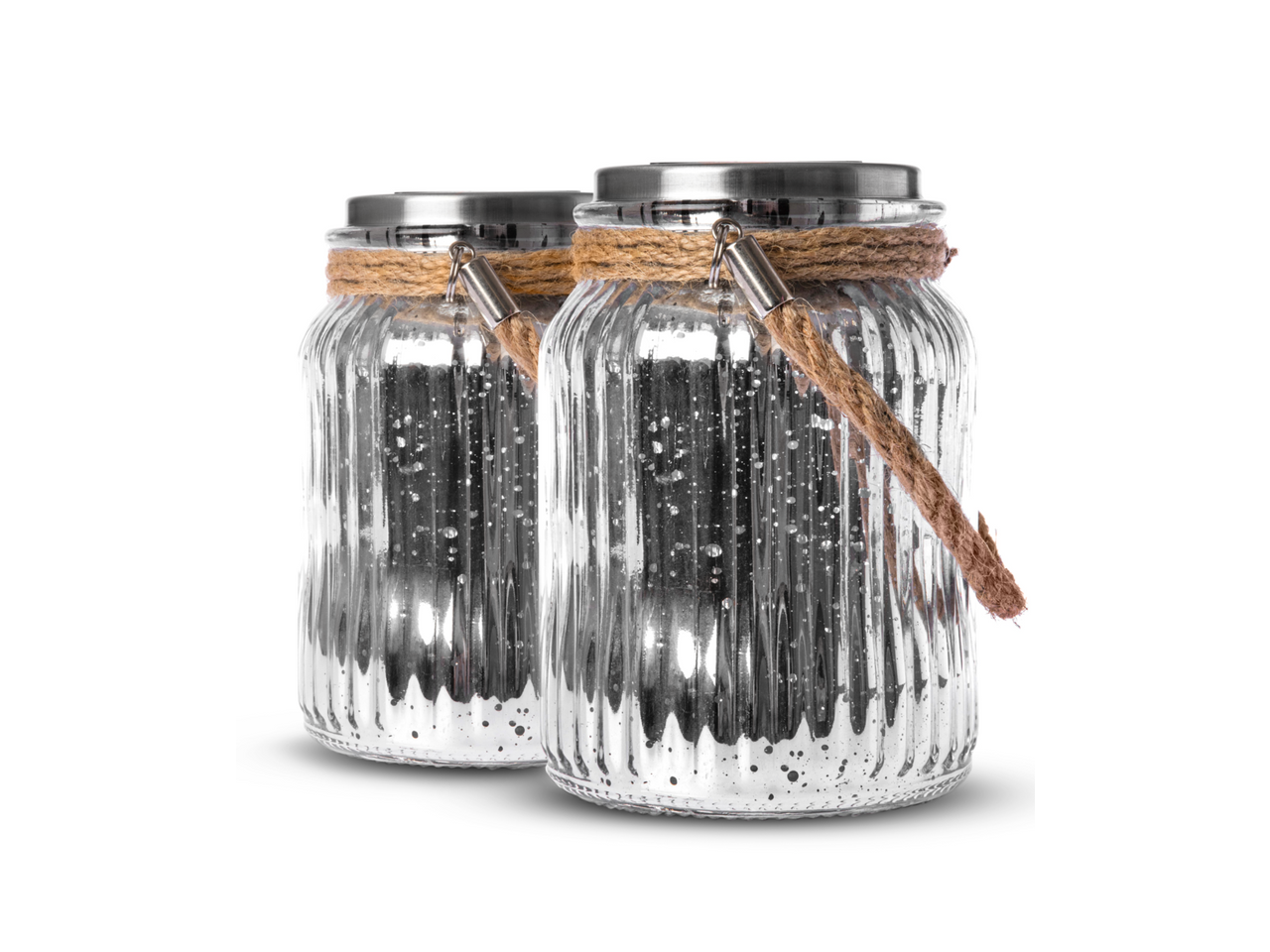 Home Zone Hanging Solar Lights - Decorative Rotating Led Mercury Glass Lanterns, 2-Pk, Silver, Elm0657V