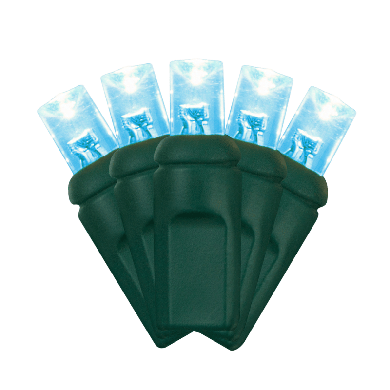 LED Mini Lights 5MM Aqua Static Green Wire - 6" Spacing