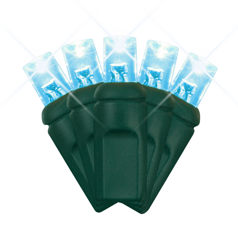 LED Mini Lights 5MM Aqua Twinkle Green Wire - 6" Spacing