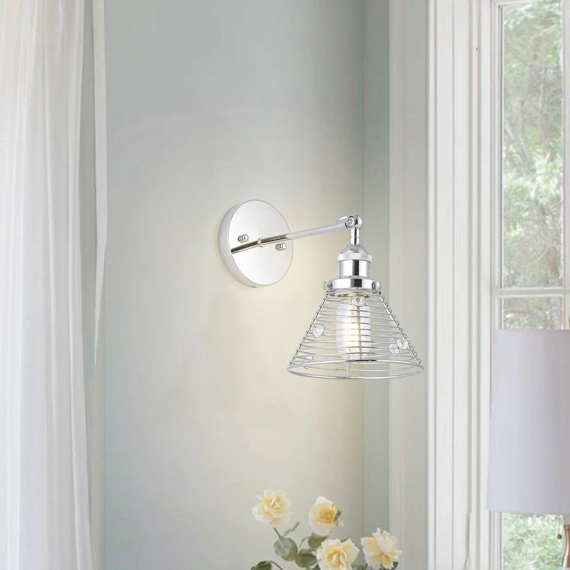 1-Light Modern Silver Wall Scone Light