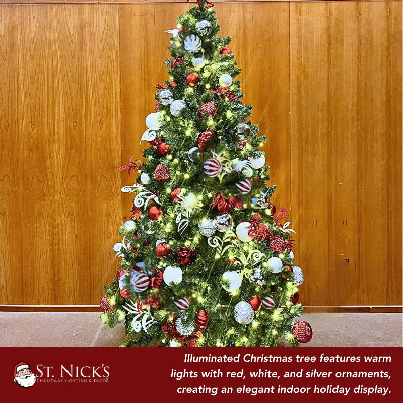 7.5FT Pre-Decorated PVC Christmas Tree Red/White/Silver
