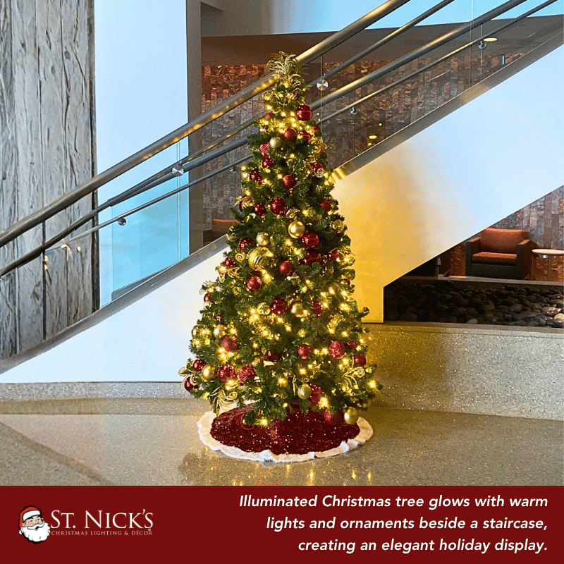 9FT Artificial Christmas Tree PVC Pre-Decorated Red Burgundy Gold Ornaments with Warm White Lights