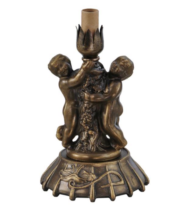 Meyda Tiffany Twin Cherub Lamp Base, 8in Height, Bronze/Dark, Model 10167, Glass Material