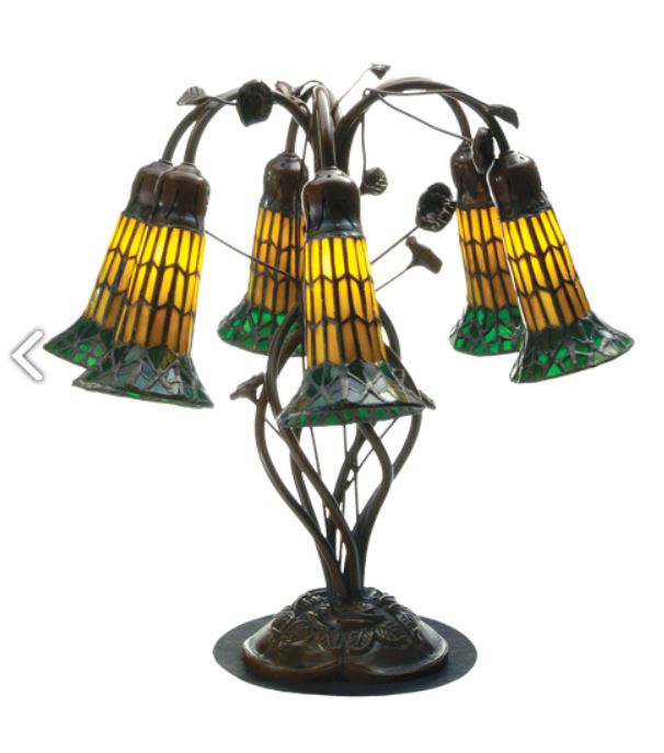19 inchH Tiffany Pond Lily Amber and Green 6 LT Table Lamp