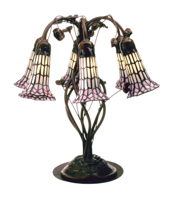19 inchH Tiffany Pond Lily White & Pink 6 LT Table Lamp