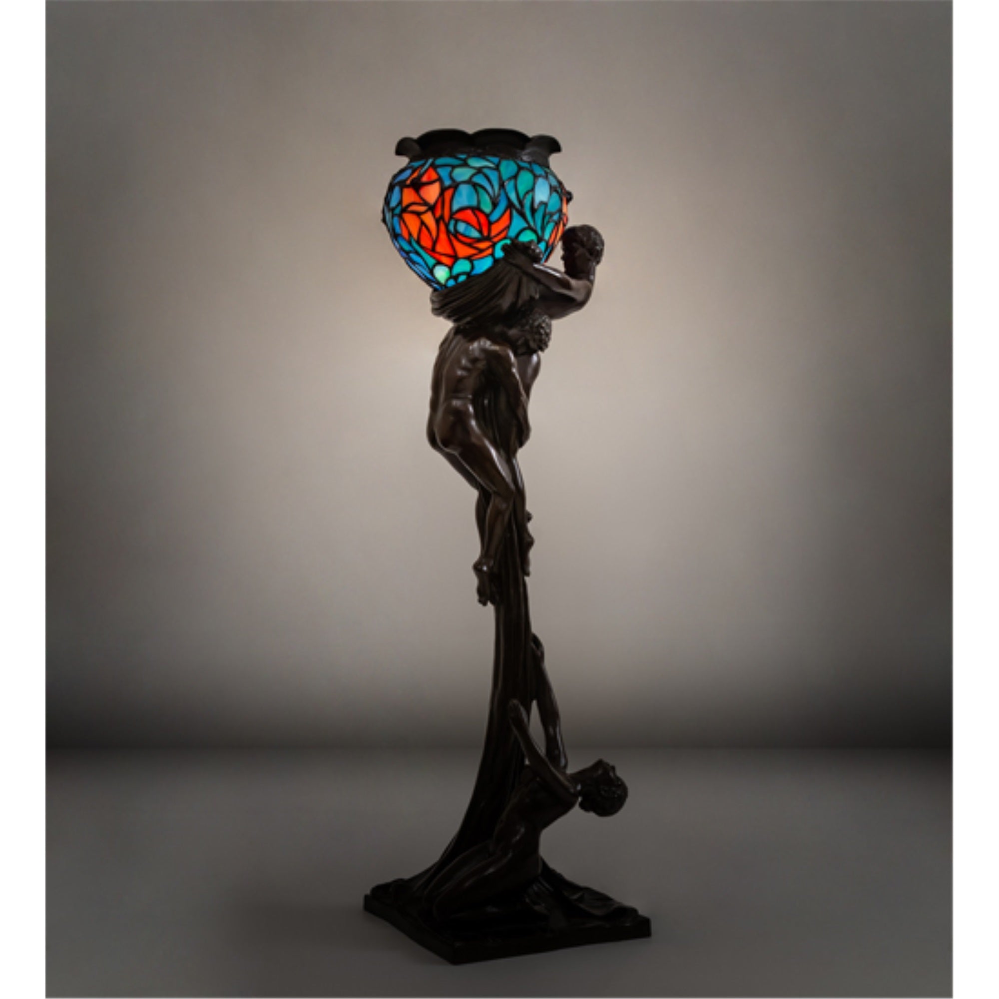 35 inch High Lovers Trangle W/Tiffany Goldfish Table Lamp