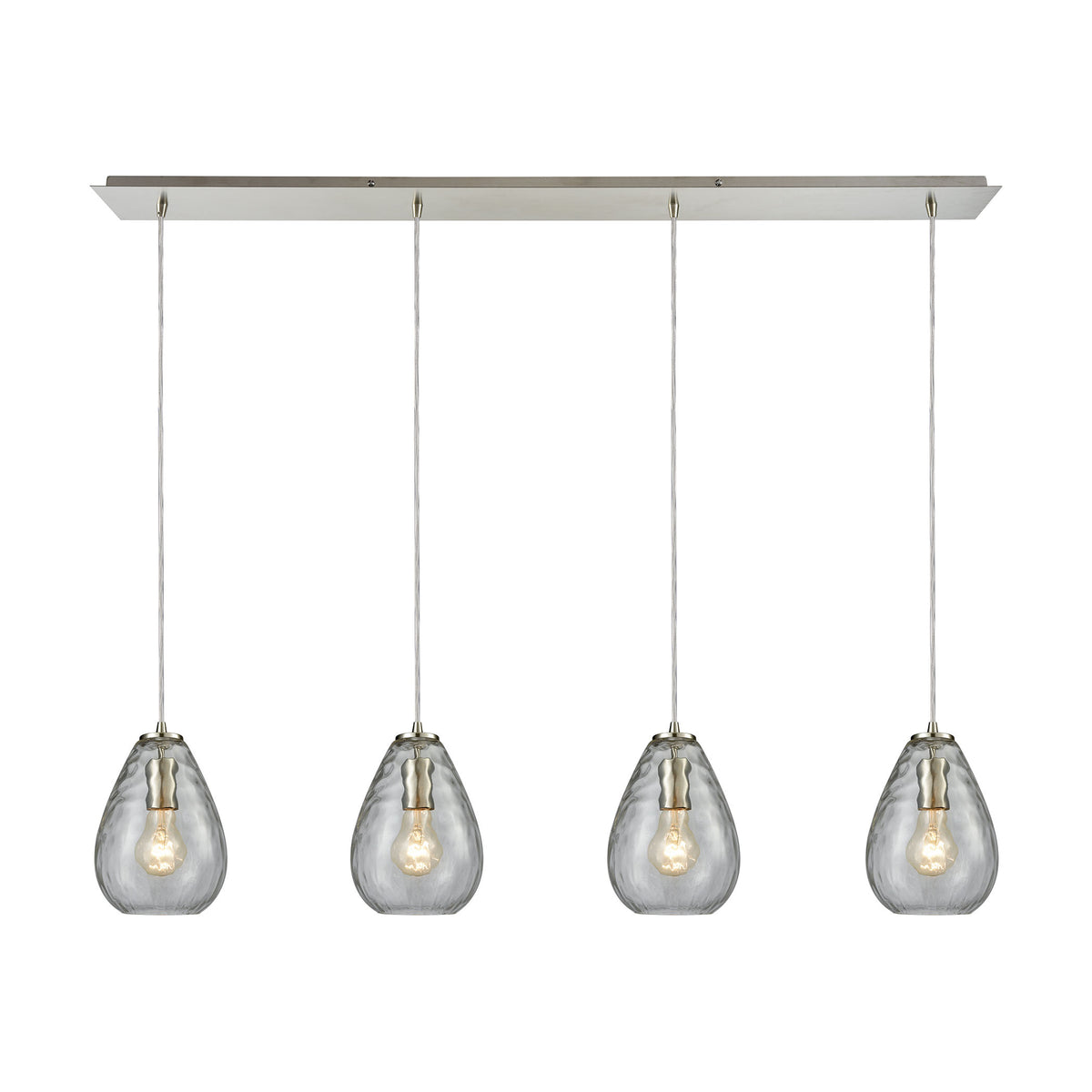Lagoon 4-Light Linear Pan in Satin Nickel with Clear Water Glass Pendant