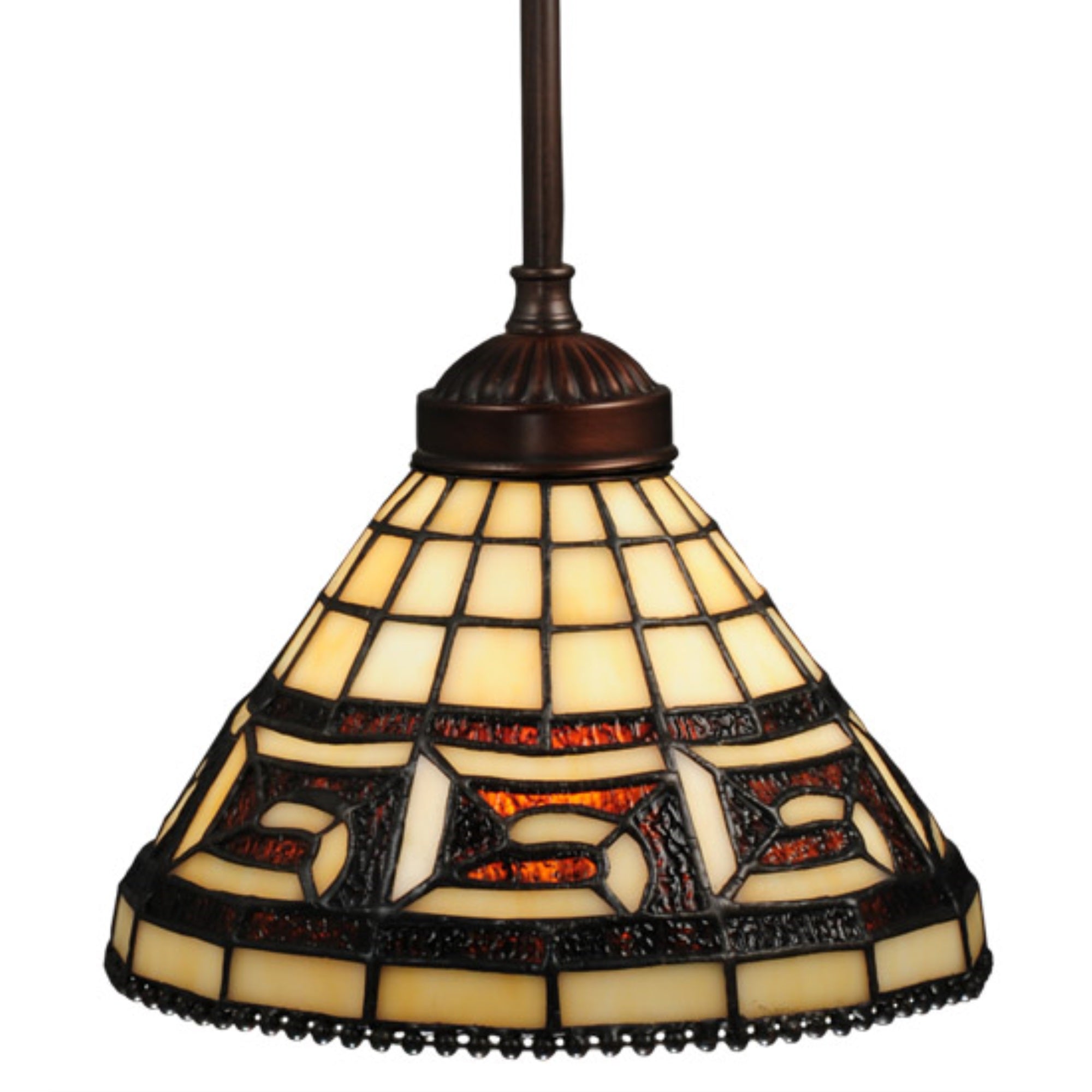 Meyda Tiffany Greek Key Ceiling Fixture, 8in Width, Bronze, Glass, Model 109063