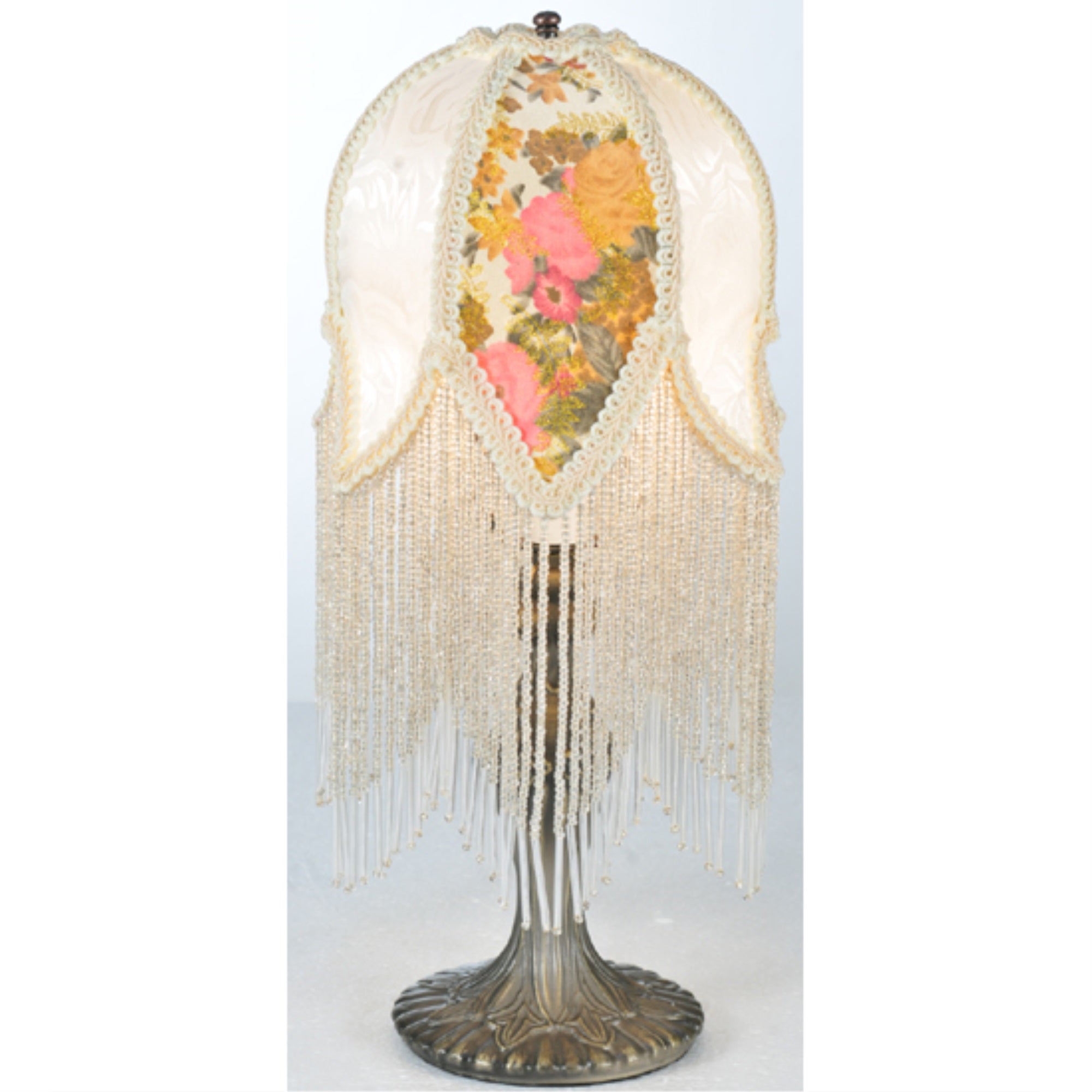 15 inchH Fabric & Fringe Victorian Tulip Accent Lamp