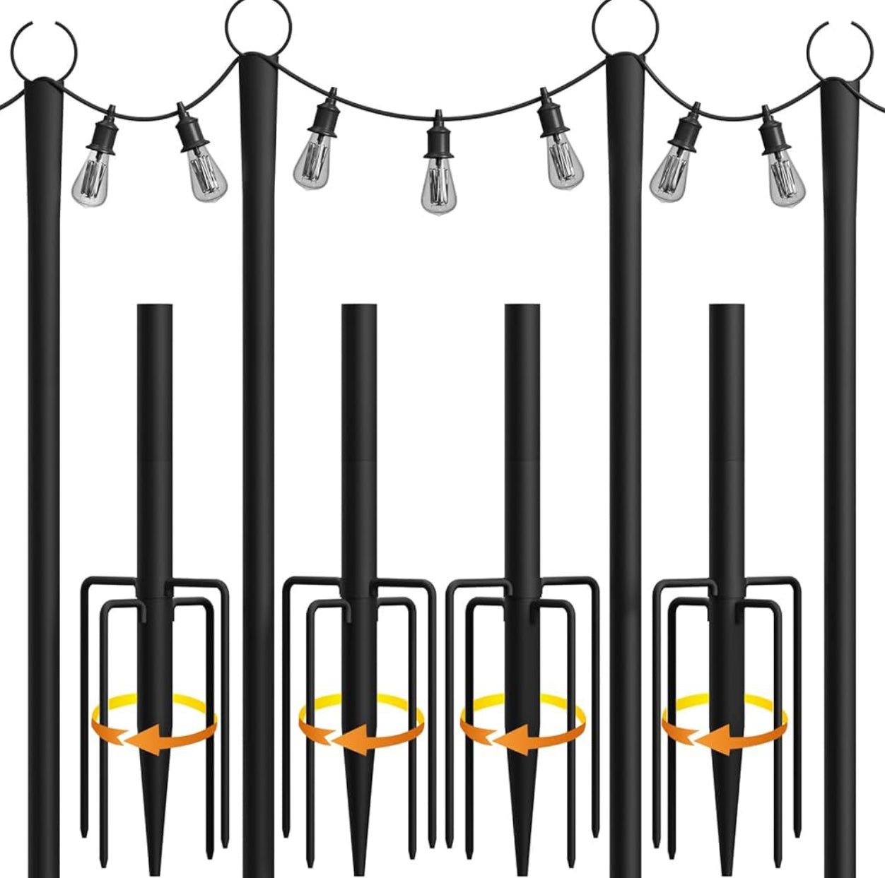 10 Ft Extra-Thick String Light Poles – 4 Pack, Outdoor Metal Poles with Fence Brackets for Patio & Hanging Lights