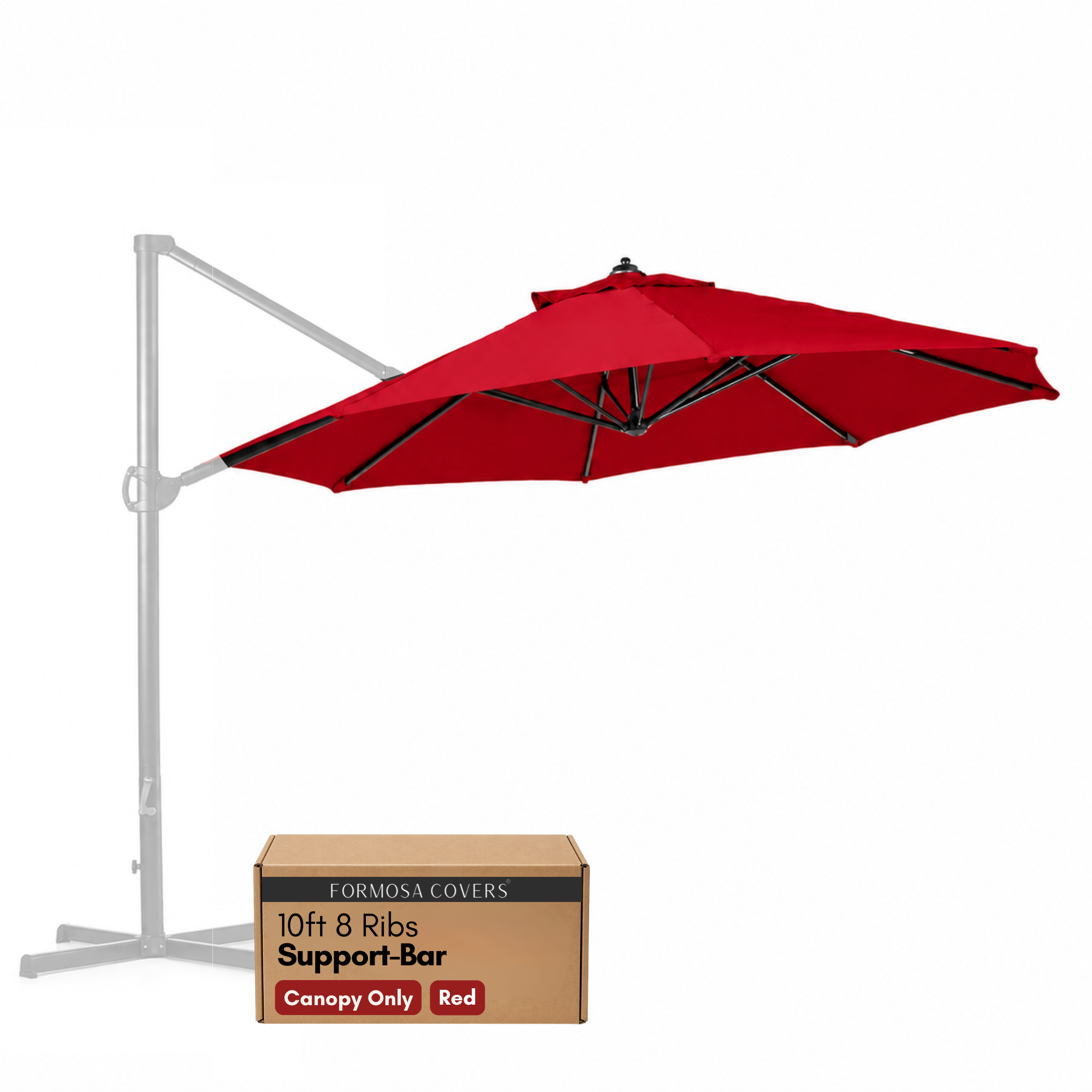 11ft Cantilever Umbrella Replacement Canopy Supported Bar 8 Ribs Red