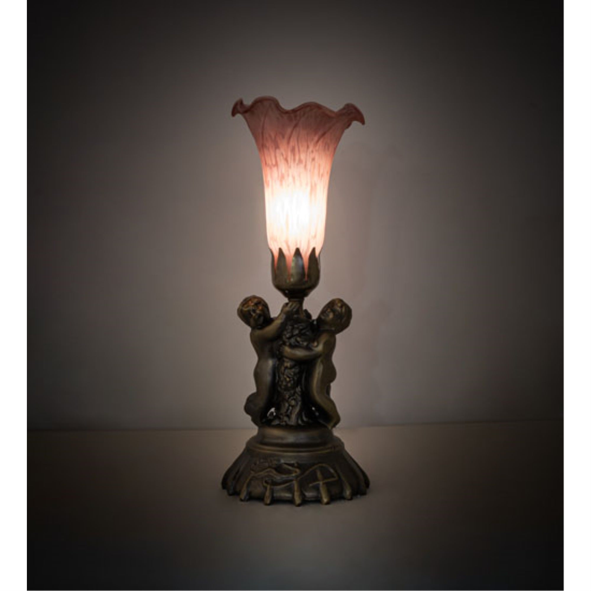13 inchHigh Pink Twin Cherub Pond Lily Mini Lamp