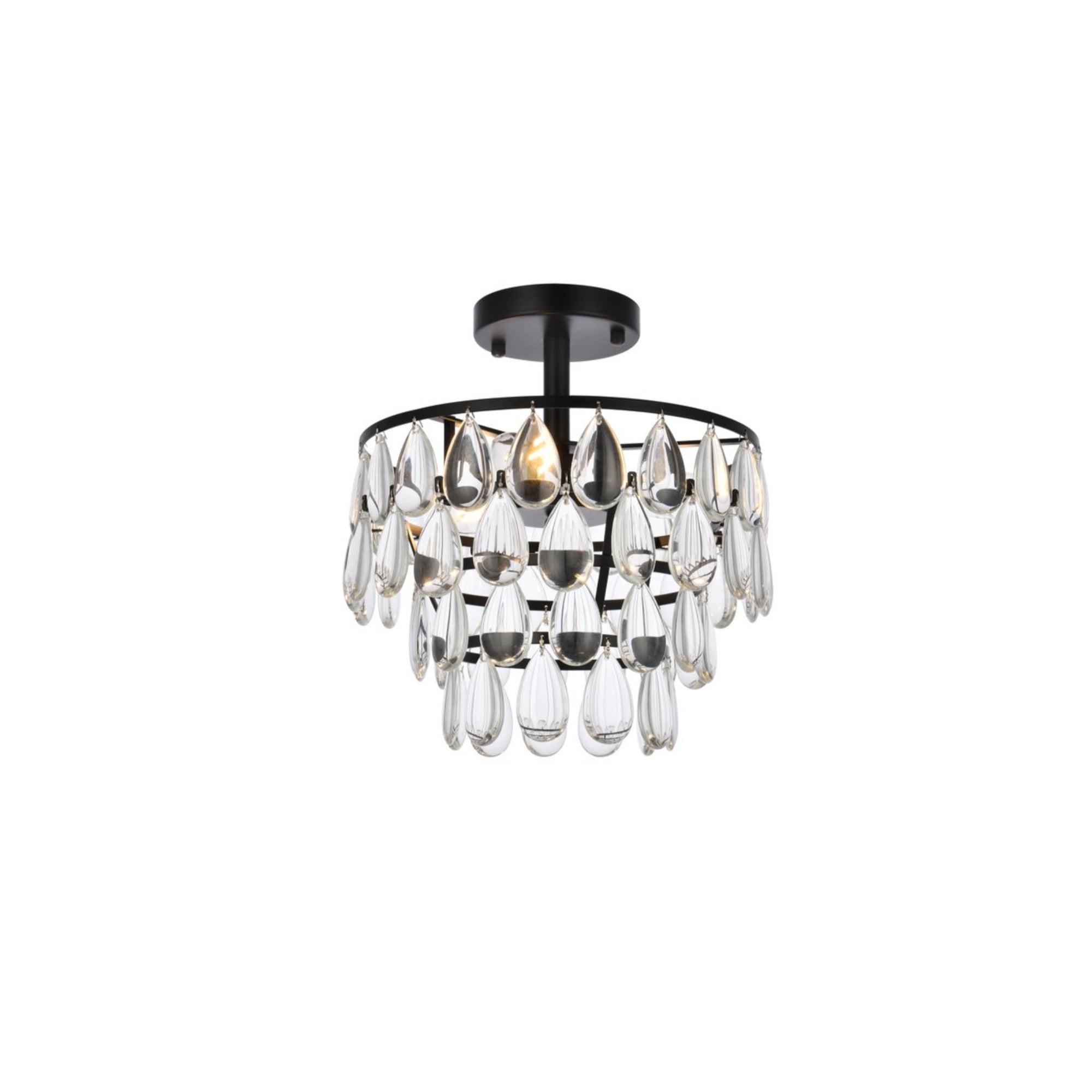 Elegant Lighting Mila 12in Flush Mount Light, Black, Stainless Steel, Wood, Glass, Crystal, Model 1103F12BK