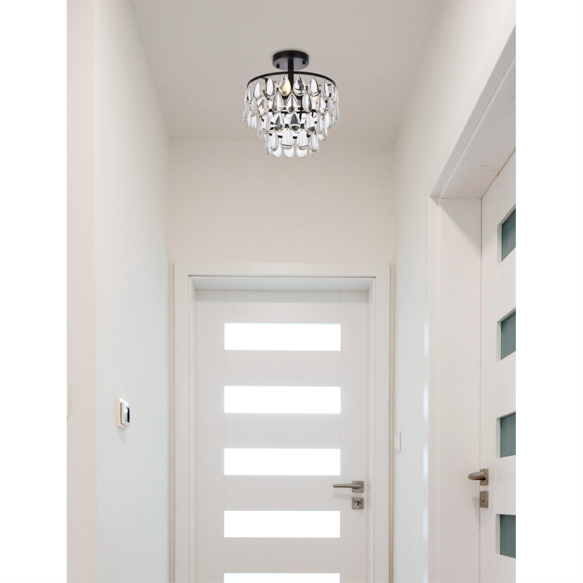 Elegant Lighting Mila 12in Flush Mount Light, Black, Stainless Steel, Wood, Glass, Crystal, Model 1103F12BK