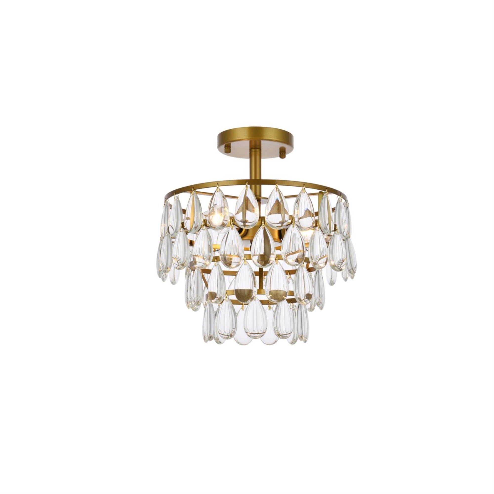 Elegant Lighting Flush Mount Light Fixture, Brass, 12in Size, Stainless Steel, Wood, Glass, Crystal, Model 1103F12BR