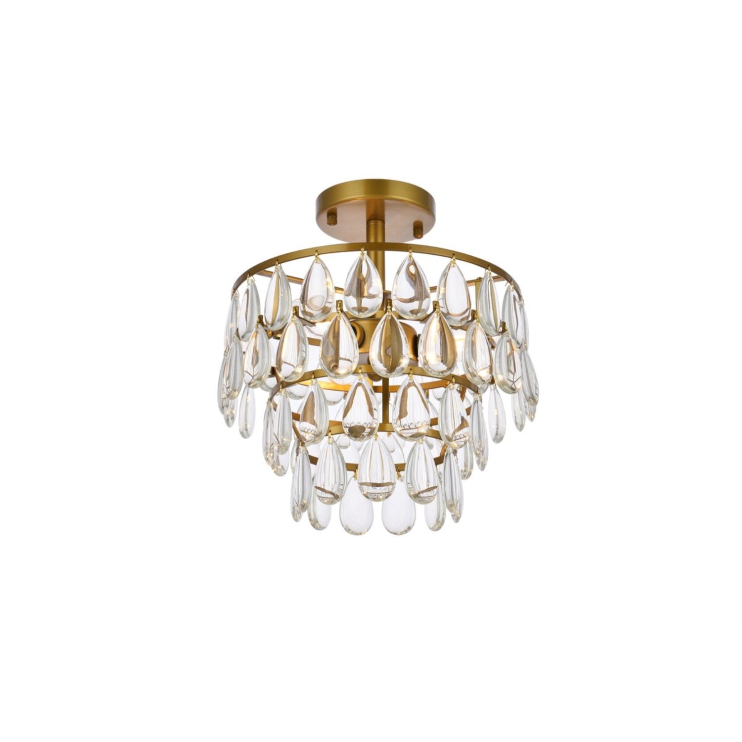 Elegant Lighting Flush Mount Light Fixture, Brass, 12in Size, Stainless Steel, Wood, Glass, Crystal, Model 1103F12BR