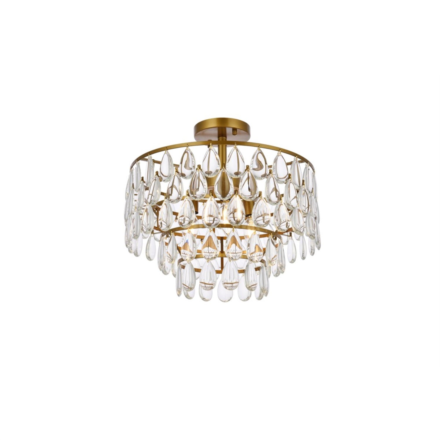 Elegant Lighting Flush Mount Light Fixture, Brass, 16in Size, Model 1103F16BR, Stainless Steel, Wood, Glass, Crystal
