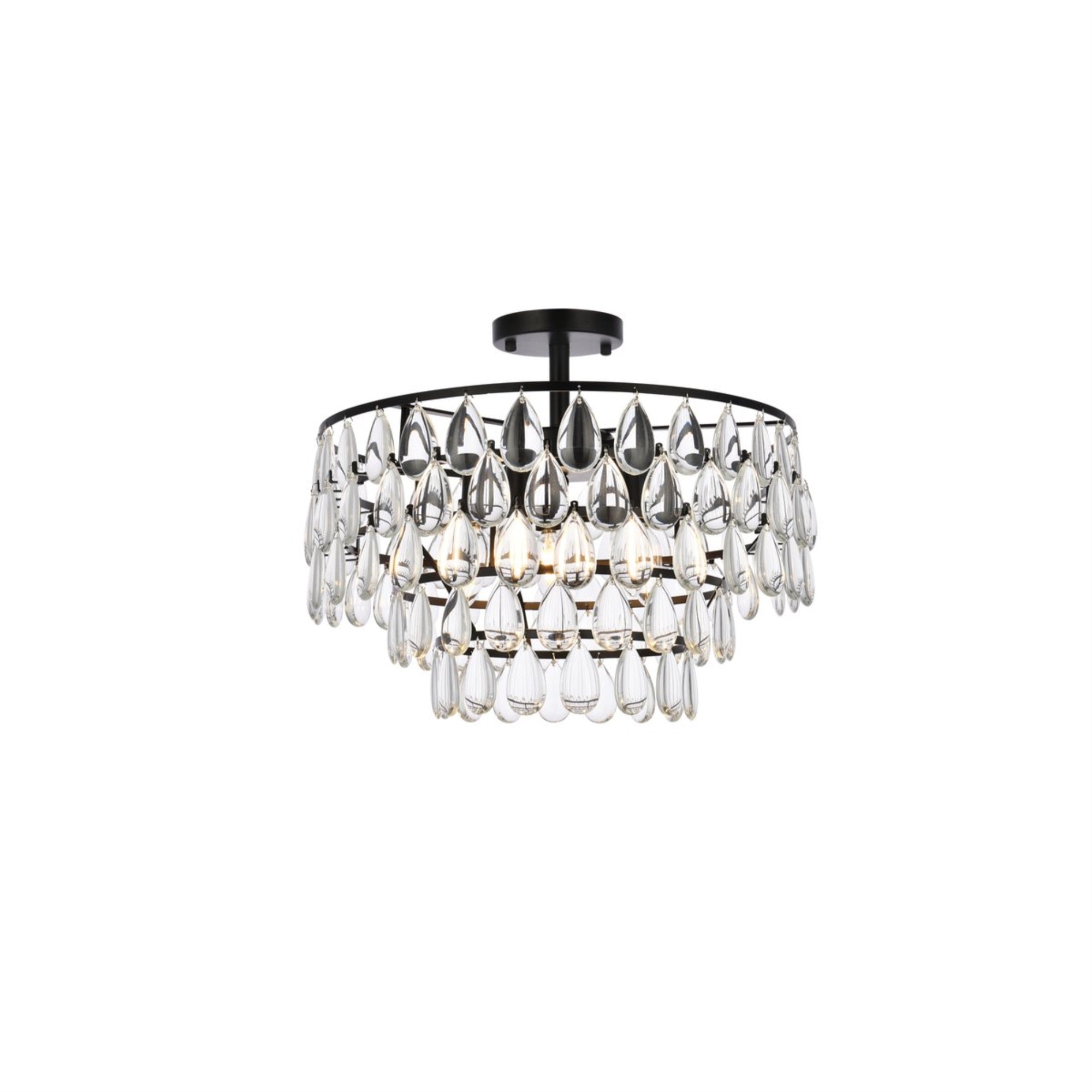 Elegant Lighting Flush Mount Light, 18in Black, Stainless Steel & Glass, Model 1103F18BK